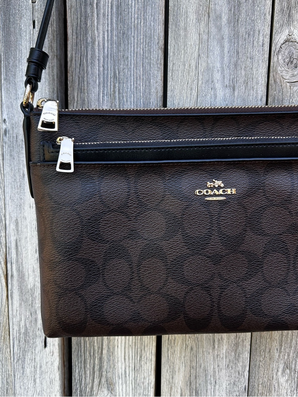 Coach Signature East West Pop Crossbody Bag Coated Canvas Brown Black - Picture 4 of 16